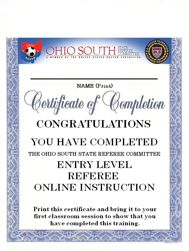 New Referee Online Training Certificate